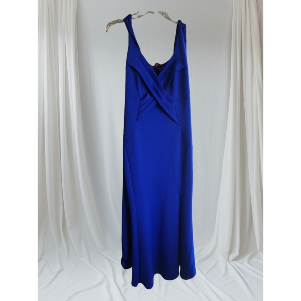 Vintage Y2k Alexa B Nites Blue Dress Criss Cross Size 14 Midi Party Cocktail